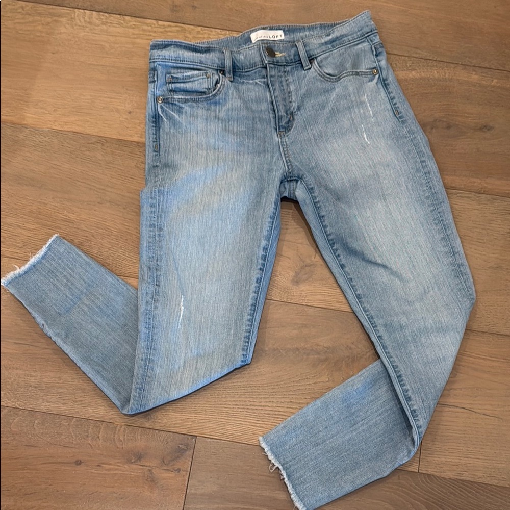 Loft Light Blue Ankle Cropped Jeans with Distressing